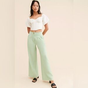 Maeve By Anthropologie Women’s Pleated Front Wide Leg Trousers Green Sz 0